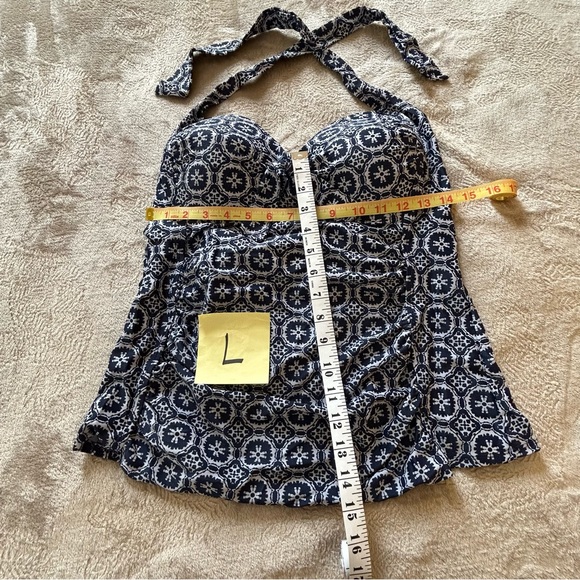 Merona navy blue and white pattern tie tankini top Size L - Picture 8 of 8